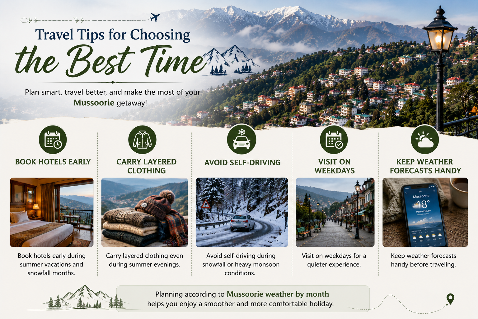 Best Time to Visit Mussoorie, Mussoorie snowfall season, Mussorie weather by month, off season in mussoorie, best time to visit mussoorie