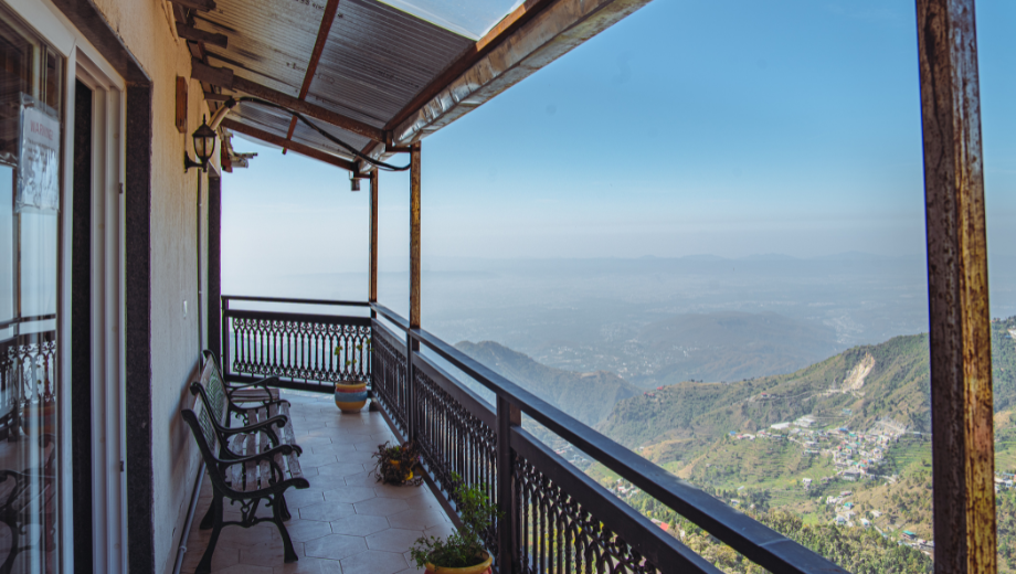 Hotel room balcony overlooking scenic view