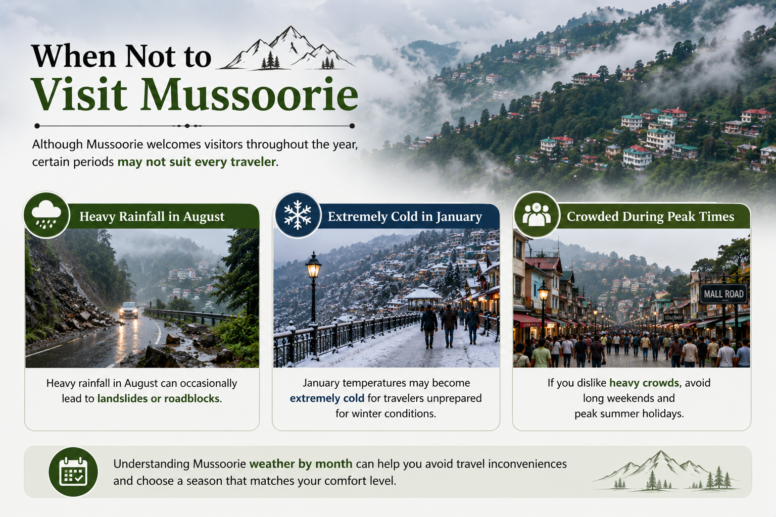 Best Time to Visit Mussoorie, Mussoorie snowfall season, Mussorie weather by month, off season in mussoorie, best time to visit mussoorie