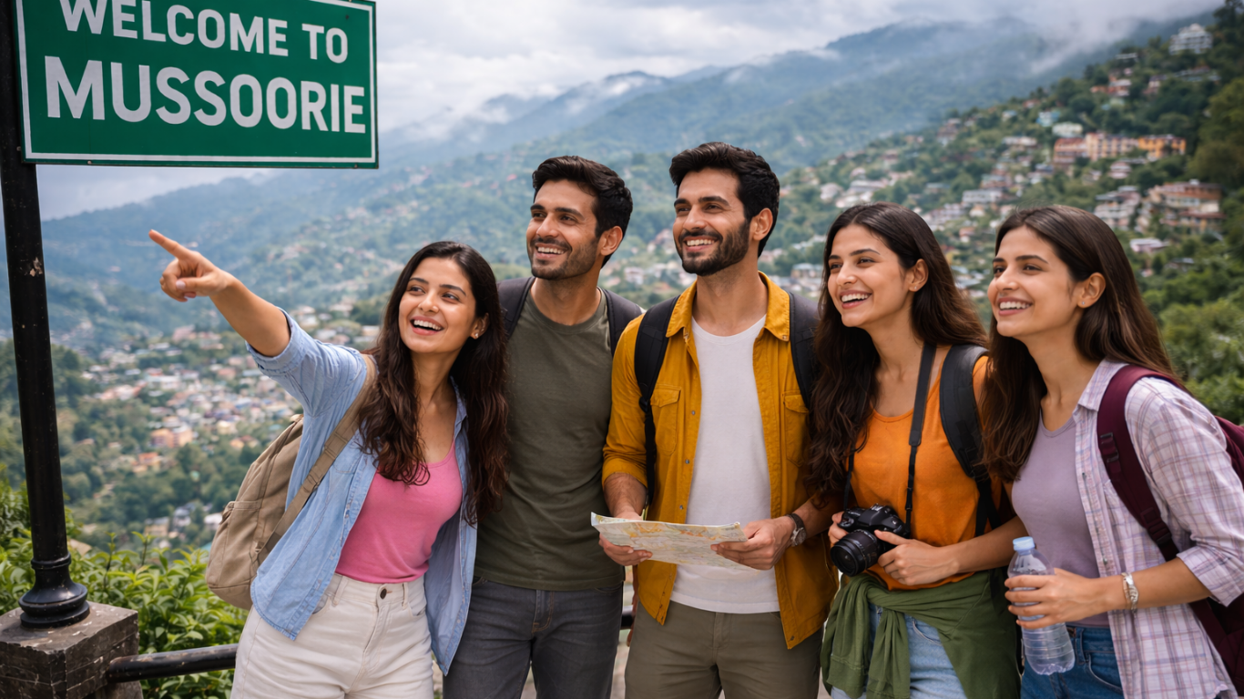 Tourists travelling in Mussoorie