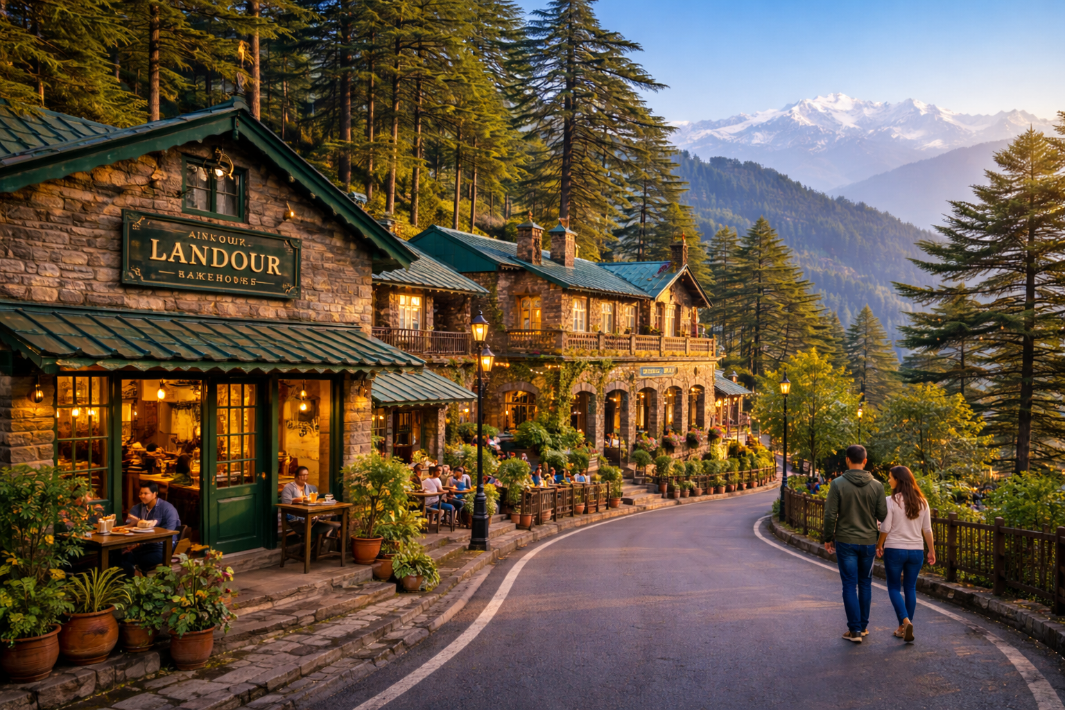 Scenic view of Landour hills in Mussoorie with misty mountains
