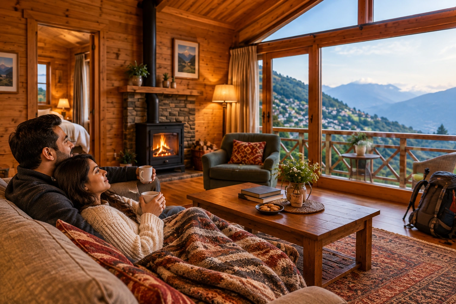 Homely accommodation in Mussoorie with warm interiors and comfortable seating