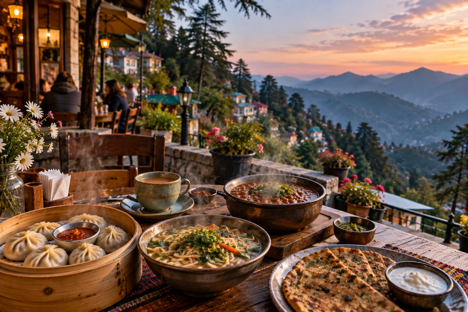 Local life in Mussoorie with traditional food and a mountain-view café