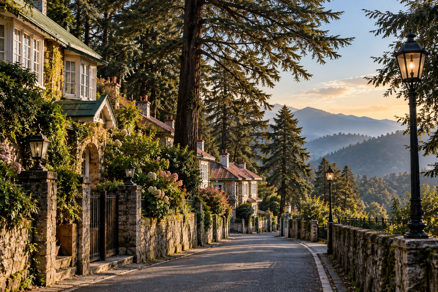 A peaceful Landour street in Mussoorie, with old cottages and deodar trees, reflecting how old is Mussoorie through its historic charm.