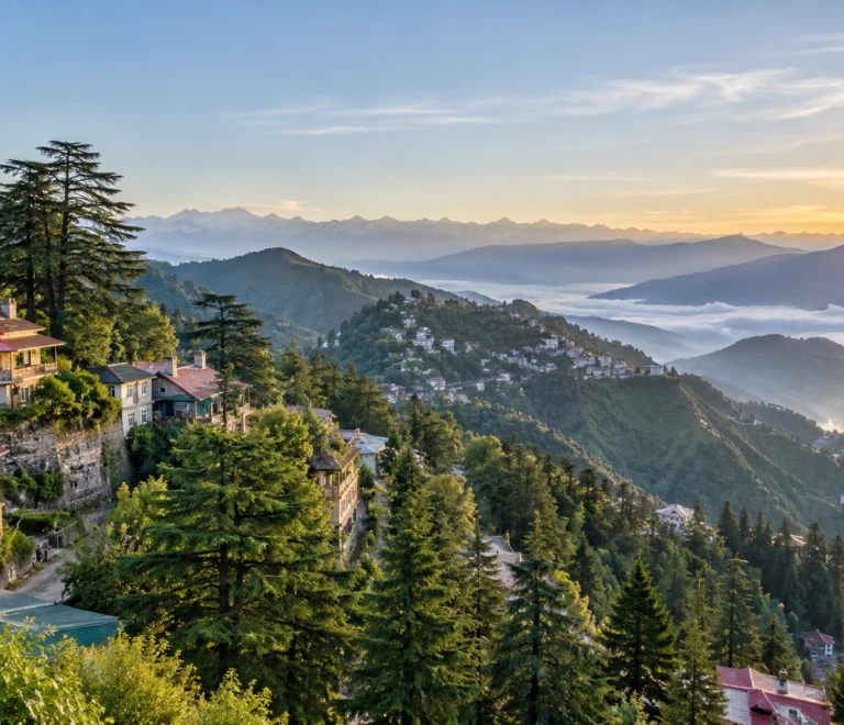 Mussoorie facts with a scenic view of the hill town and Himalayan mountains