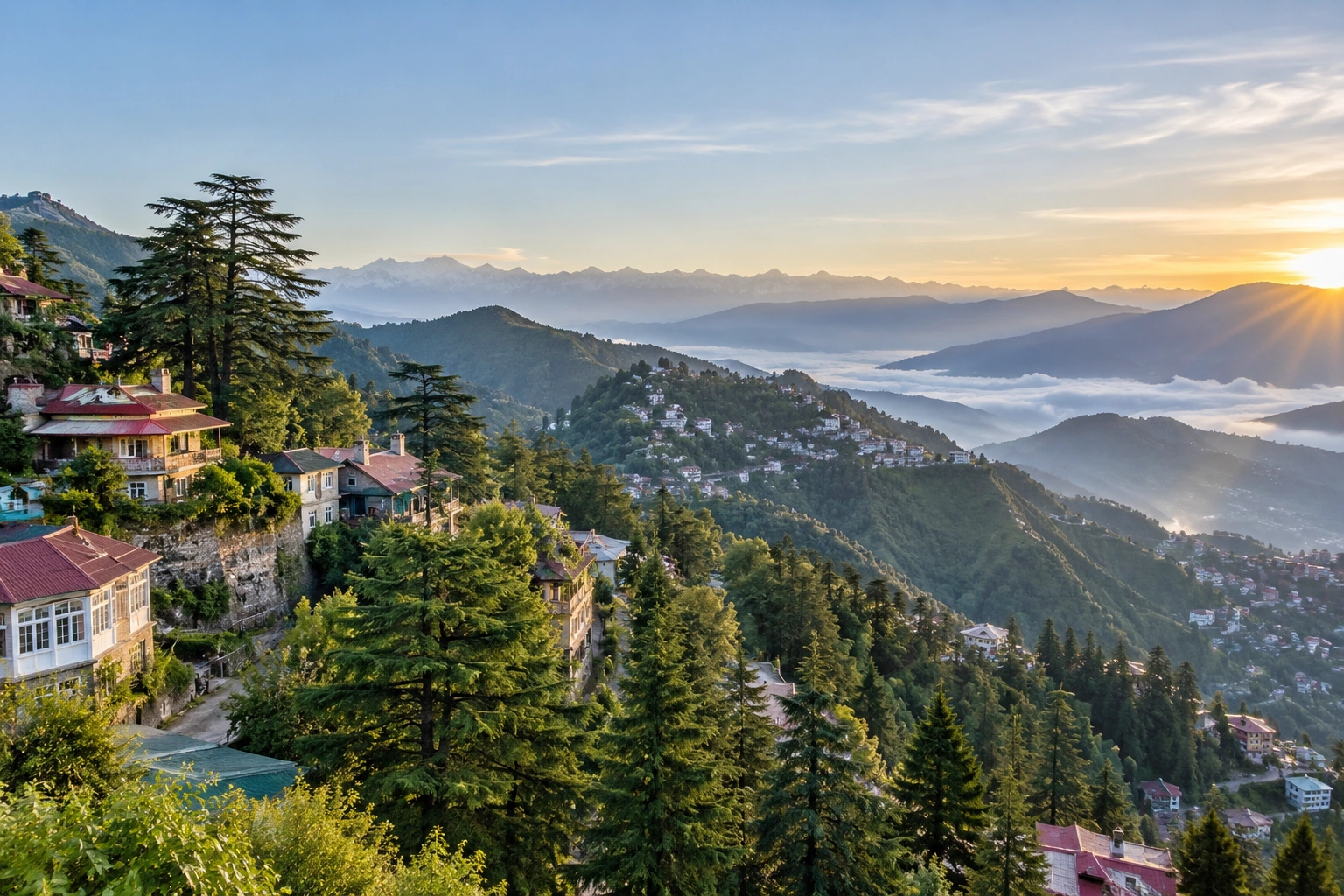 Mussoorie facts with a scenic view of the hill town and Himalayan mountains