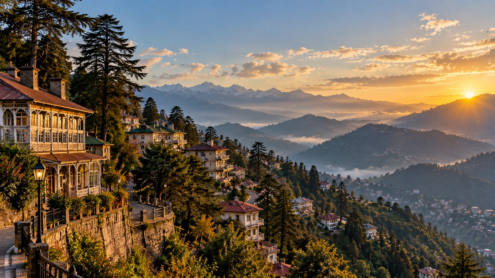 Mussoorie history showing old British-era buildings, green hills and scenic mountain views