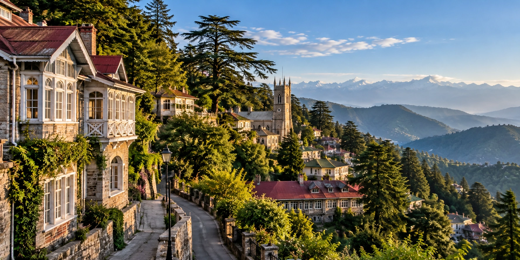 Old British-era buildings and colonial architecture in Mussoorie