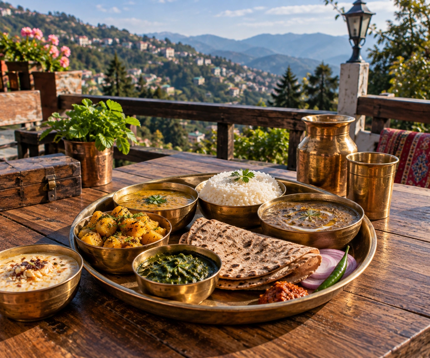 Pahadi food in Mussoorie served as a traditional Uttarakhand thali at a mountain café