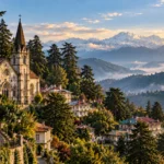 Historic Mussoorie church and old hillside buildings showing the early story of who founded Mussoorie