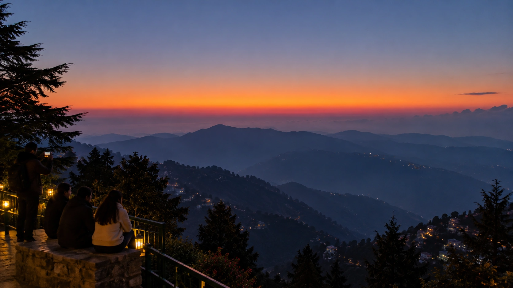 Winterline in Mussoorie visible across the hills after sunset